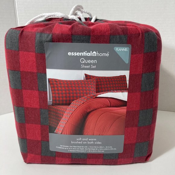 Red Plaid Queen Sheet Set Flannel - Picture 1 of 10